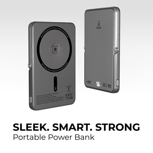 Image of Laurel 5000mAh MagSafe Wireless Power Bank with Digital Display, 15W Wireless Charging, 20W PD Fast Charging & Premium Aluminum Finish