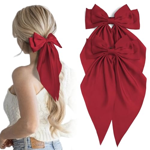 Burgund Hair Bows para Mujeres y Niñas, 2 pinzas satinadas miniatura 1
