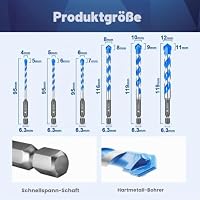 BRSCHNITT Beton Bohrer Fliesenbohrer - Steinbohrer Bohrer Set mit Sechskantschaft Universalbohrer für Beton, Weiche Fliesen Ø 4mm*2/5mm*2/6mm*2/8mm*2/10mm*2 – Ansicht 2