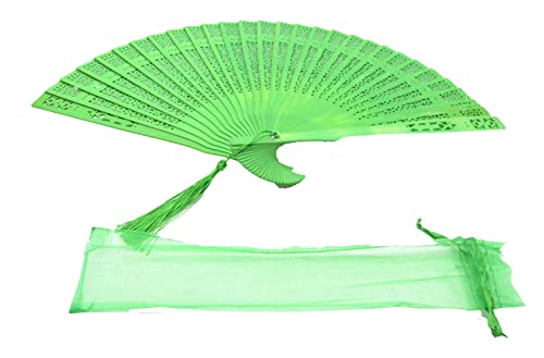 Spanish Fan (grün) Fächer aus feinem Holz, Fächer und farbige Tasche, faltbarer Fächer, Fächer, grün.