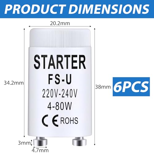 6 Stück starter FS-U 4-80W 220-240V Leuchtstoffröhren Neonröhre Starter Langes Leben Einzelschaltung von Leuchtstoffröhren für Aquarien-UVC-Lichter Neonlichter