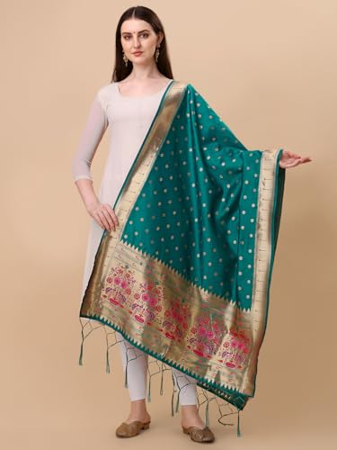 Image of DEVANGI Women's Woven Banarasi Silk Dupatta /Chunni For Women, Floral Print 1 Meter Wide and 2.3 Meter Length Printed Designer Dupatta /Chunni For Girls