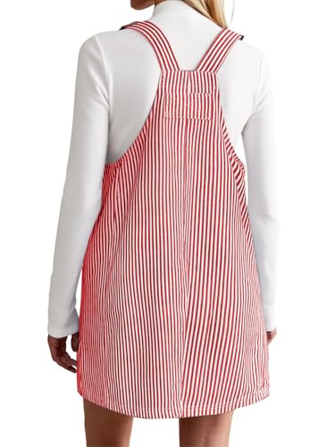 Yousify Womens Casual Denim Dress Fall Striped Overalls Romper Adjustable Straps Sleeveless Jean Dresses with Pockets2
