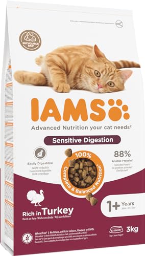 IAMS Sensible Verdauung Katzenfutter trocken - Trockenfutter für Katzen mit empfindlichen Mägen ab 1 Jahr, 3 kg