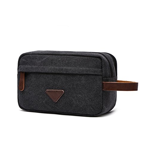 Tumecos Men’s Toiletry Bag Leather Waxed Canvas Shaving Dopp Kit Travel Accessories Organizer Bag (Black1)