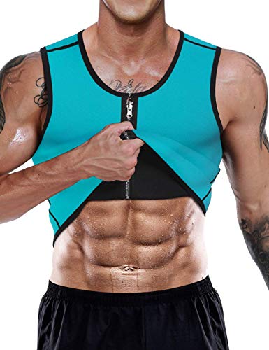 Chaleco sin mangas LaLaAreal, para hombre, de neopreno, de 10 mm, con cremallera, para pérdida de peso, desarrollo muscular, resistencia cardiovascular y fuerza muscular, hombre, SS89, Blue Middle Zip, 2XL