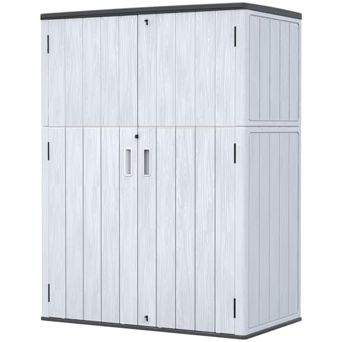 Image of ZZM 57 Cu.ft Outdoor Storage Cabinet with One Tool Kit, Horizontal Storage Shed for Garage, Bike, Garbage Cans, Garden Accessories