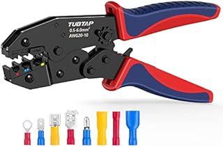 TUBTAP Wire Crimper Tool, Ratcheting Insulated Terminal Crimper for 10-20 AWG Wire, Available For Insulated Nylon Connectors and Electrical Wire Connectors
