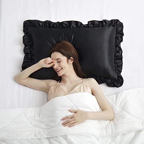 Hommxjf Silky Satin Ruffled Pillow Cases For Hair And Skin,Black Silk Pillowcases Queen Set Of 2 With Envelope Closure Princess Room Decoration #TOP5