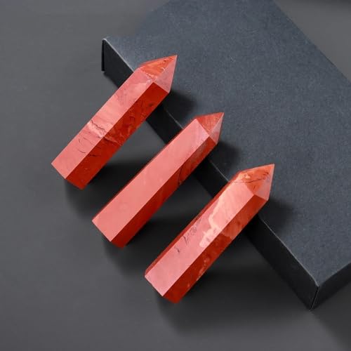 Quartz rouge aura et colonne jaspe de qualite superieure taillee en pointe