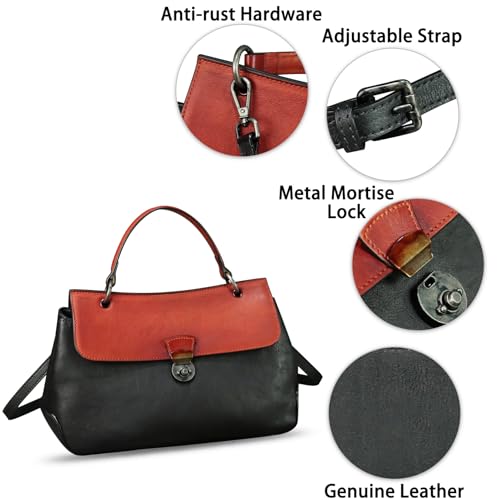 Image of Genuine Leather Handbag Satchel for Women Retro Leather Crossbody Bag Pouch Vintage Ladies Handbag Purse