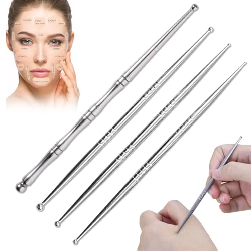 GXGM 4 piezas Bolígrafo de Acupuntura Manual, Masaje Cobre Agarre Cómodo Herramienta de Masaje de Reflexología Facial Confiable para Hombre/Mujer