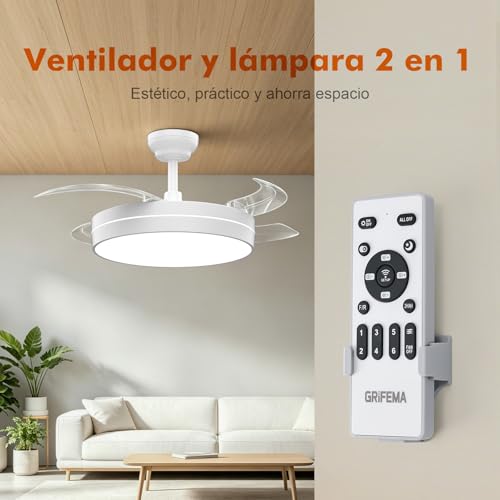 Ventilador de techo con motor DC de 30W eficiente y diseño de aspas ocultas 3