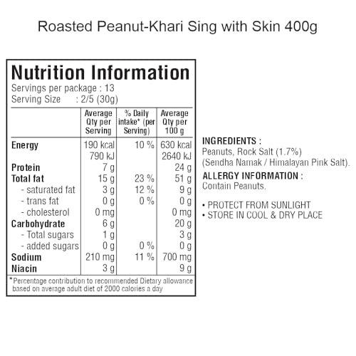 Jabsons Roasted Peanut Khari Sing with skin - 400gm | Jumbo Bharuchi Peanuts | Premium Roasted Moongfali | Ready to eat healthy snacks | Anytime Snack | Gluten free