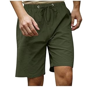 GENERIC Men’s Cotton Linen Shorts Elastic Waist Drawstring Shorts with Pockets Loose Fit Workout Trunks Baggy Short Pant