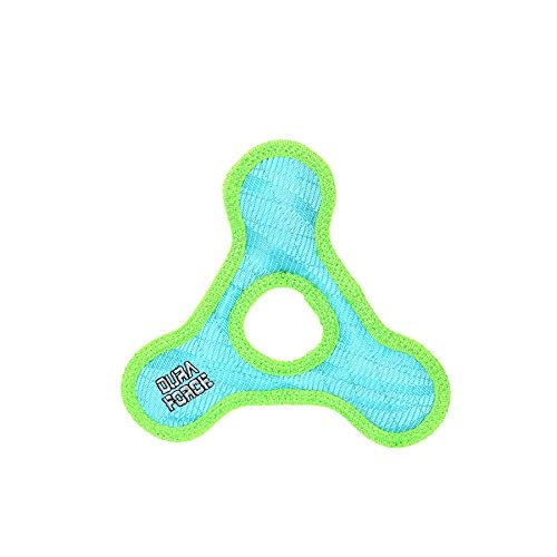 DURAFORCE - Durable Woven Fiber -Triangle Ring -Squeakers - Multiple Layers. Made Durable, Strong & Tough. Interactive Play Dog Toy (Tug, Toss & Fetch). Machine Washable & Floats. (Junior, Blue Tiger)