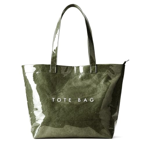 Image of KALIDI PVC Zipper Tote Bag, Jelly Kraft Paper Beach Bag Large Hobo Carry All Travel Shopping Handbag Plastic Shoulder Bag