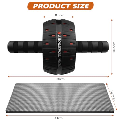 Roue Abdominale, Roulette Abdominaux avec Tapis Charge Max 150 kg Ab Wheel avec Poignées Mousse Ergonomiques, Ab Roller Unisexe pour La Maison et Le Gymnase(Noir et Rouge) – Image 3