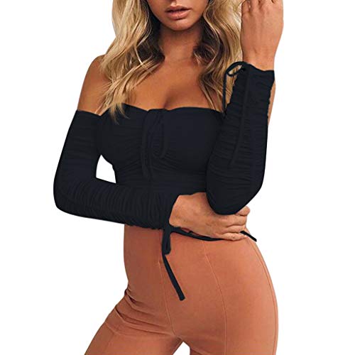 Camiseta de Mujer Manga Larga Casual Color sólido Blusa Camisa Basica Camiseta un Hombro Slim Fit Otoño Tops Casual Fiesta Sudadera Suéter Original vpass