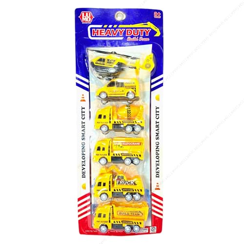 Image of SHAKTISM Construction Vehicle Set of 6 Mini Body Models - Durable Construction Truck Toys for Kids 6 PCS Yellow JCB Construction Vehicle Set, Die-Cast Metal Body, Movable Parts