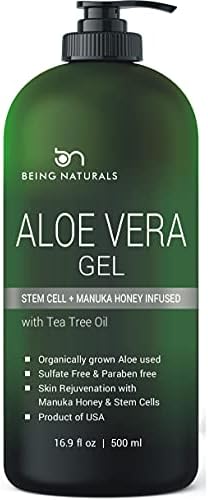 Aloe vera Gel - from 100% Pure Organic Aloe Infused with Manuka Honey, Stem Cell, Tea Tree Oil - Natural Raw Moisturizer for Face, Body, Hair. Perfect ...