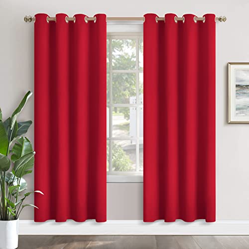 Image of YoungsTex Red Blackout Curtains for Living Room Window - Thermal Insulated Drapes with Grommet Room Darkening for Dining Bedroom, 2 Panels, 52 x 80 Inch