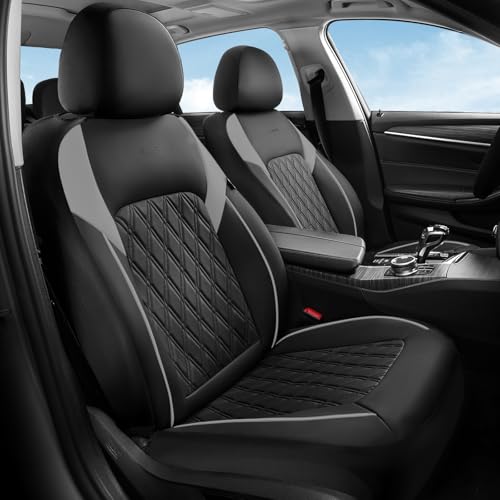 Image of Coverado Automotive Seat Covers, Faux Leather Seat Covers Front Seat, Luxury Car Seat Covers, Seat Cushion, Front Driver Seat Covers, Car Seat Protector Truck Accessories Fit Most Cars, Black&Grey