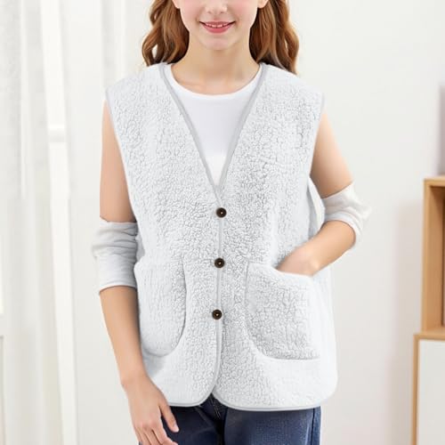 Sherpa Vest for Teen Girls Cute Lightweight Fleece Warm Button Down Sleeveless Jacket Youth Fall Winter Fuzzy Outwear2