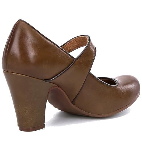Image of SHODENSE Women Vintage Chunky High Heel Mary Jane Shoes Round Closed Toe Ankle Strap Dress Sandals 3 inch Block Heels Mary Jane Lolita Pumps Two-Toned Patchwork Buckle Office Lady Wedding Retro 4-11 M US