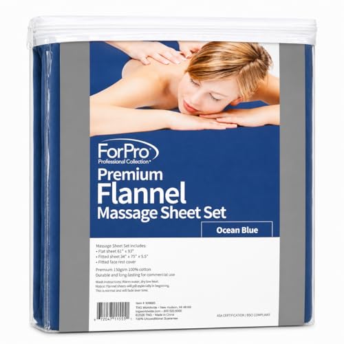 Image of ForPro Professional Collection Premium Flannel 3-Piece Massage Sheet Set, Ocean Blue, Queen Size, Includes Massage Flat Sheet, Fitted Sheet, Face Rest Cover