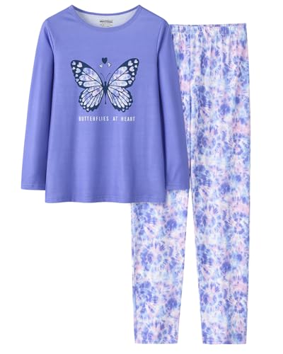 Image of Tie Dye Pajamas for Girls Soft Butterfly Sloth Fall Clothes Big Kids Sleepwear 2-Piece Long Sleeve Set Size 6-16