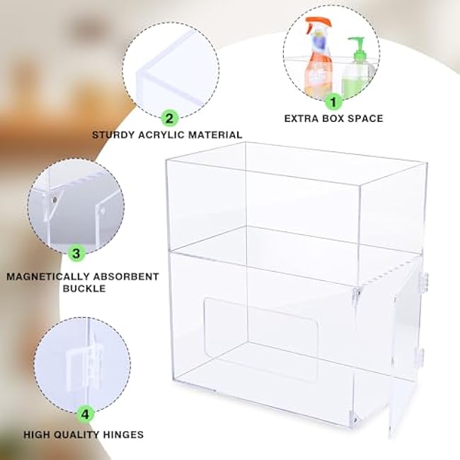 mwellewm Trash Bag Dispenser 2 in 1 Extra Large Acrylic Garbage Bag Roll Holder Under Sink Organizer Plastic Bag Storage Box with Lid Kitchen Inside Trash Can Grocery Bag (10.4 x 6.5 x 11.4 inches)