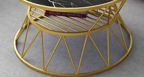 Image of CROWN ART SHOPPEE The Circular Metal Side Table with Marble Shade top is a Chic and Useful Piece of Furniture. (Black Gold)