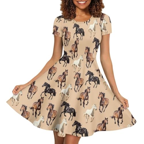 Image of AFPANQZ Womens Casual Summer Lightweight Vintage Dress Short Sleeve Midi Dress Knee-Long Luxury Formal Dress