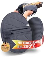 WOHNHELD Premium Topflappen (Extrem hitzebeständig bis 250 °C) waschbare & weiche Baumwolle - Ofenhandschuhe Topfuntersetzer mit praktischen Greif-Taschen - 20cm Grau