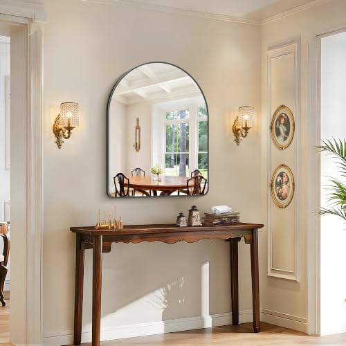 Image of FORBATH Arched Mirror 30x40 Inch, Black Arched Bathroom Mirror Wall Mounted Modern Black Aluminum Frame Decor Large Dresser, for Bedroom Living Room Entryway, Hanging or Leaning Against Wall