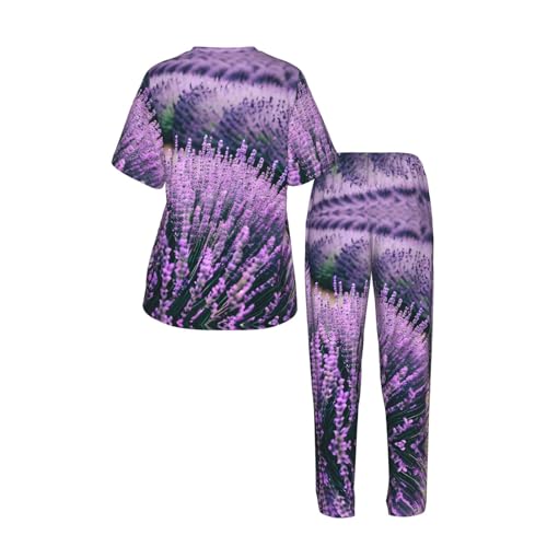 Pyjama court femme lavande violet en textile premium doux et fluide