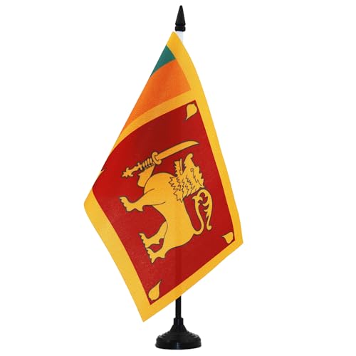 AZ FLAG - Drapeau De Table Sri Lanka 21x14 cm - Petit Drapeau Sri Lankais De Bureau 100% Polyester Avec Hampe De 25cm Et Socle En Plastique Noir