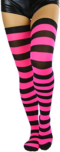 Image of ToBeInStyle Women's Vibrant Horizontal Wide Striped Thigh High Stockings