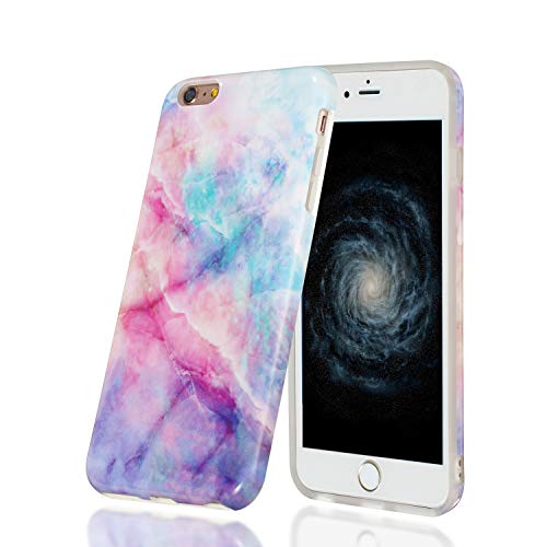 HopMore Funda Marmol para iPhone 6S / 6 (4.7 Inch) Silicona Carcasa Bumper Dibujos Marble Creativa Bonita Resistente Ultrafina Case Antigolpes Cover Protección - Arco Iris