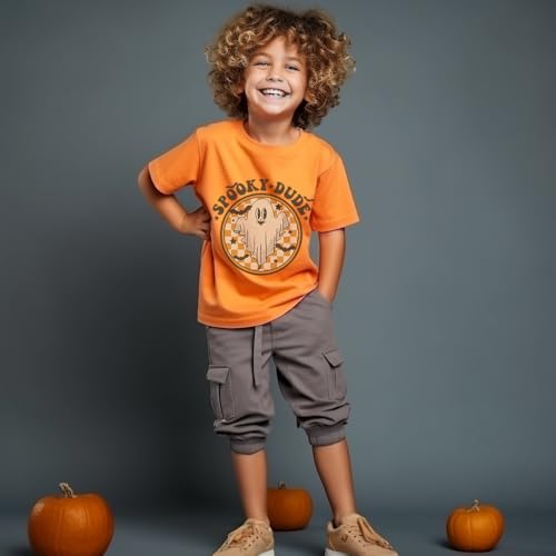 Boys Girls Halloween Shirts Toddler Short Sleeve Pumpkin Spooky Dude Bat Tee Tops T-Shirts3