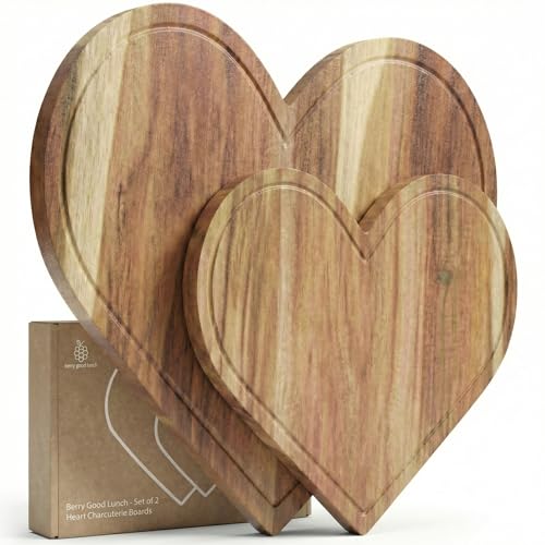 Set of 2 Heart Charcuterie Boards - Acacia Wood Cutting Heart Shaped Charcuterie Board - Mother’s Day Gifts for Mom, Wife, Grandma, Birthday Gifts for Mother & Grandmother