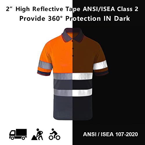 Smasys Safety Short Sleeves Polo Shirt Hi-Viz Work Wear T Shirts With Pockets Reflective Construction For Women And Men (Orang/Navy, S) #TOP5