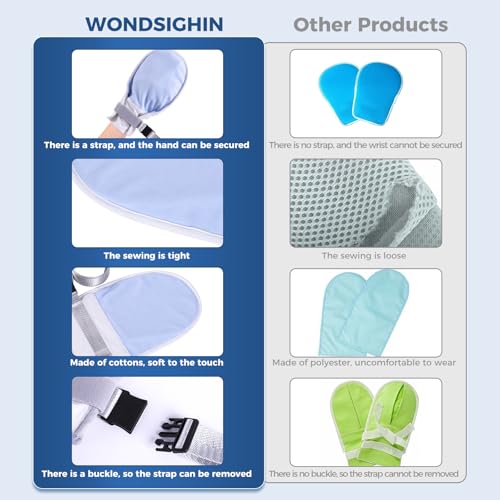 Medical Restraint Mittens with Removable Ties for Patients or Elderly, 2Pcs, Soft and Skin-friendly, Restraint Mitts Restraint Gloves with Finger Ring, Anti Scratch and Dementia for Adults, Blue