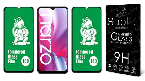 Image of Saola 18D Tempered Glass With Inbuilt AirBag Borders For Realme Narzo 20A (Pack Of 2) with Free Installation Kit. Full screen Coverage - 6.5 inch