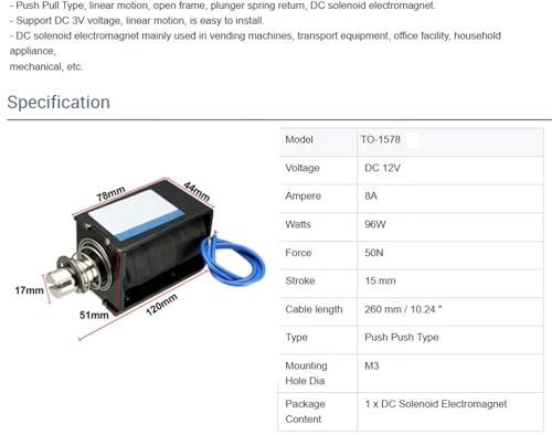 Électroaimant solénoïde 1578 puissant push-pull 24V avec force 50N