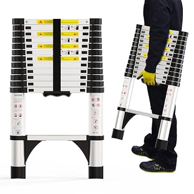 Telescoping Ladder 12.5 FT Aluminum Extension Ladder, Collapsible Ladders On The Go Rv Telescopic Ladder Folding Compact Telescope Extendable Portable Ladders for Home Roof 330lbs Max Capacity