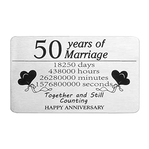 ZHSHWAT 50Year Wedding Anniversary Insert Card Gifts, Stainless Steel Wallet Insert Card for Husband Boyfriend Wife Girlfriend Parents Anniversary Valentines Mothers Day Gifts