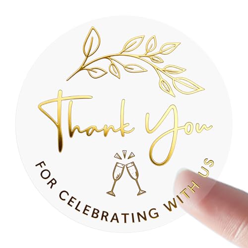 100 PCS Gold Foil Transparent Wedding Stickers Round Thank You for Celebrating with Us Favor Labels Clear Foil Wedding Seal Tags for Invitations Party Gifts & Decor 1.5 (Clear Gold)