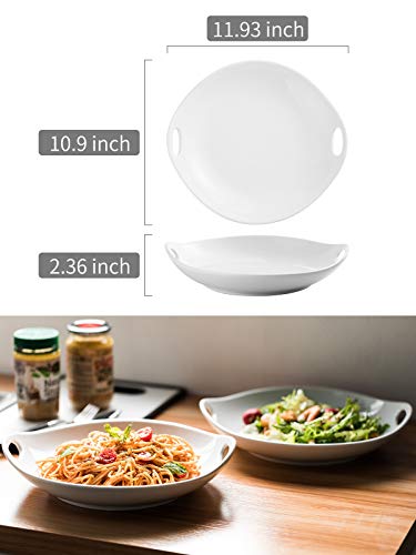 Porcelain Serving Platter with Handles Serving Bowl Set for Noodles 11.93-inch Porcelain Platter Set Large Dinner Plate for Meat, Salad Set of 2 White - Thumbnail 2